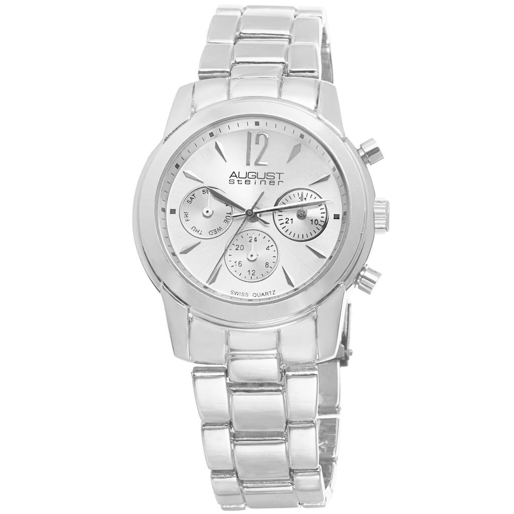 August Steiner Women's Swiss Quartz Multifunction Silver-Tone Bracelet Watch