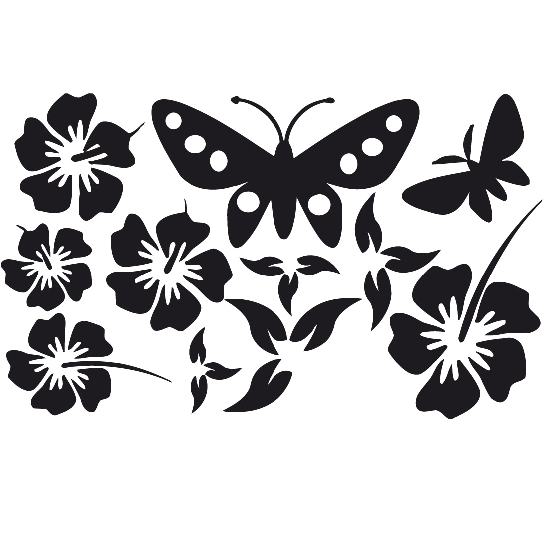 Mural Butterfly With Flowers Vinyl Wall Decal Art (Glossy blackDimensions 22 inches wide x 35 inches long )