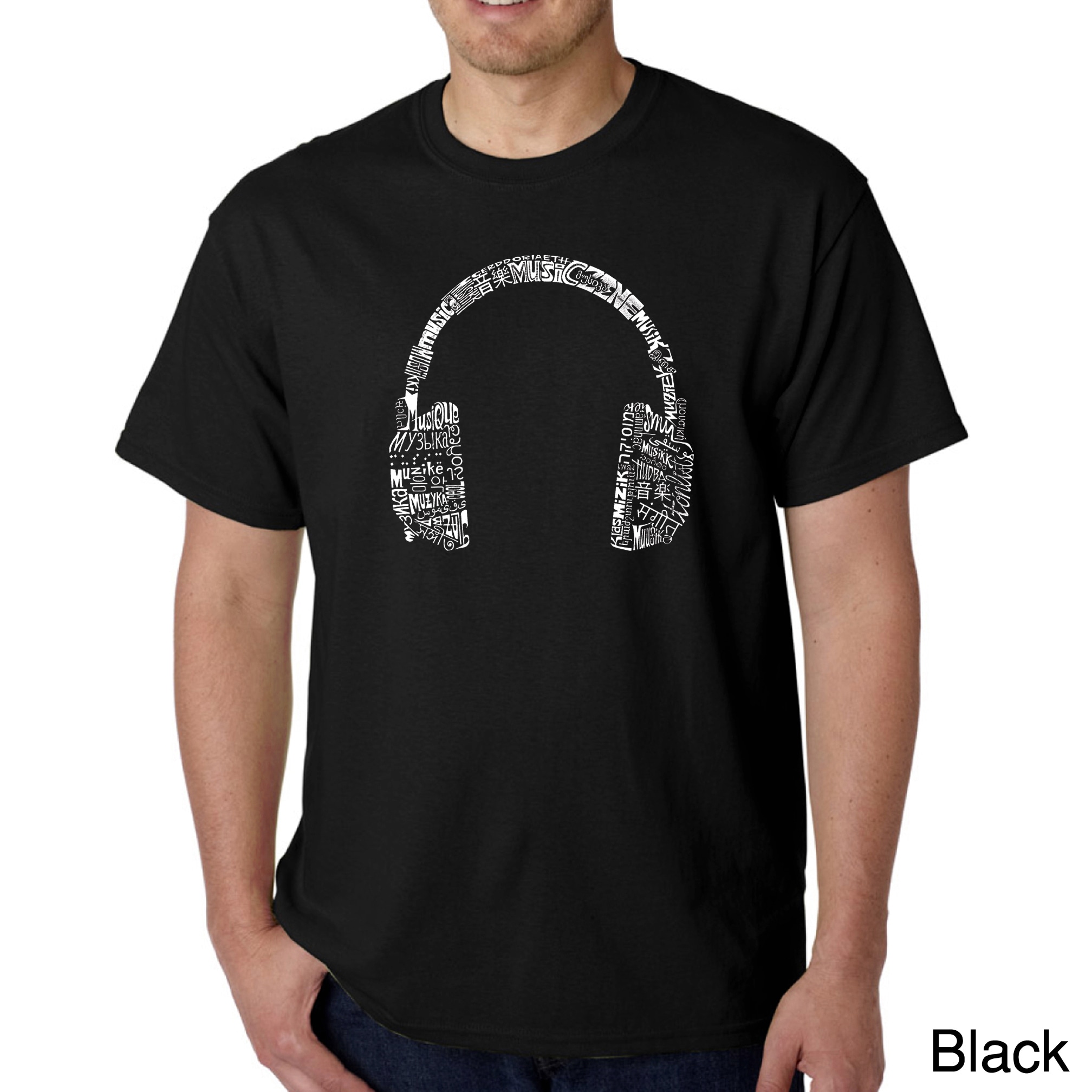 Los Angeles Pop Art Mens Music Language Headphones T shirt