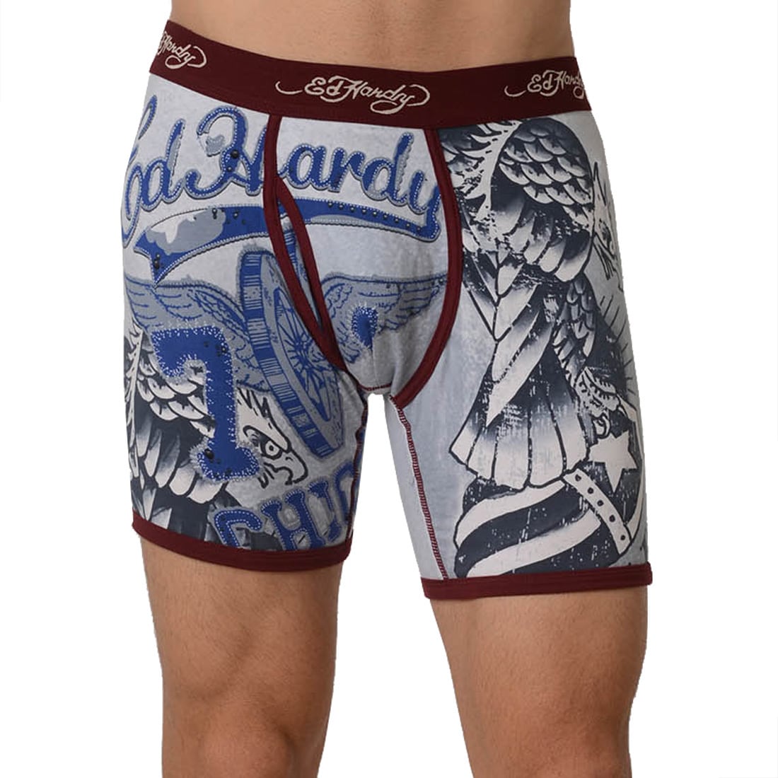 Ed Hardy Mens Maroon Bold Eagle Premium Boxer Briefs