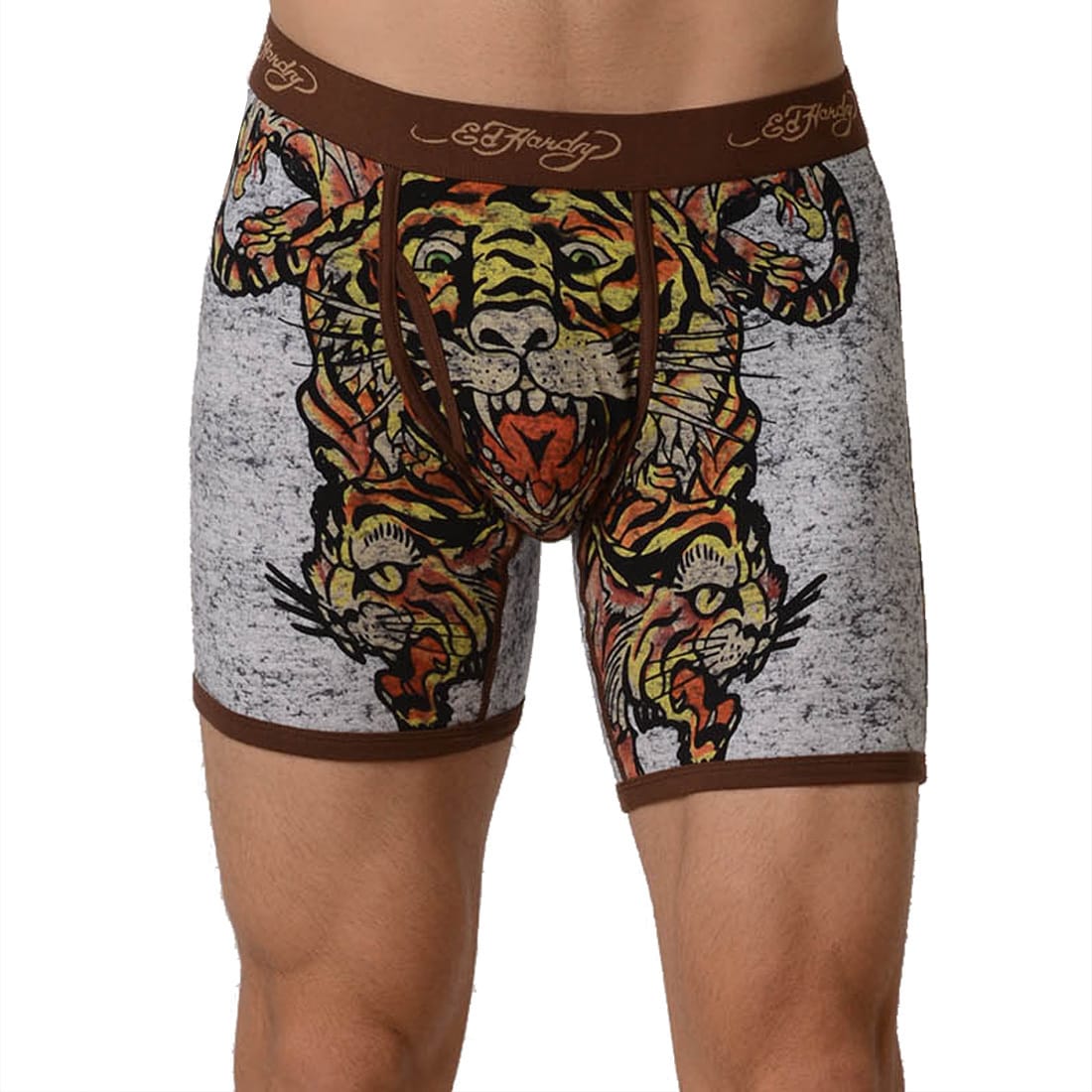 Ed Hardy Mens Brown Tiger Collage Premium Boxer Brief