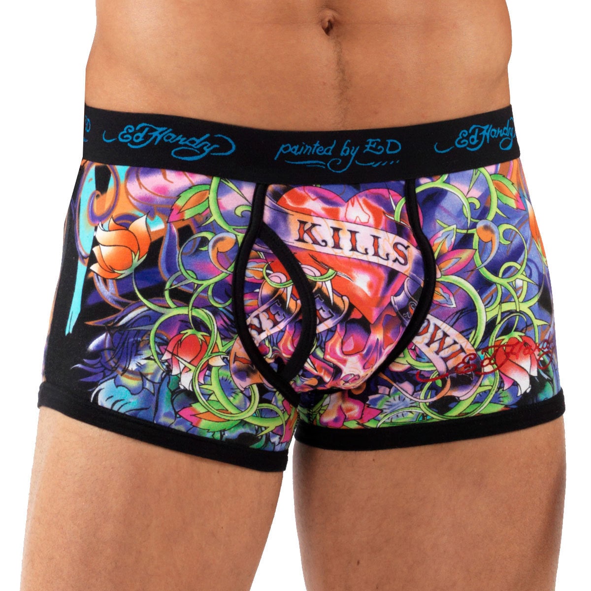 Ed Hardy Black Love Kills Slowly Neon Trunk Briefs