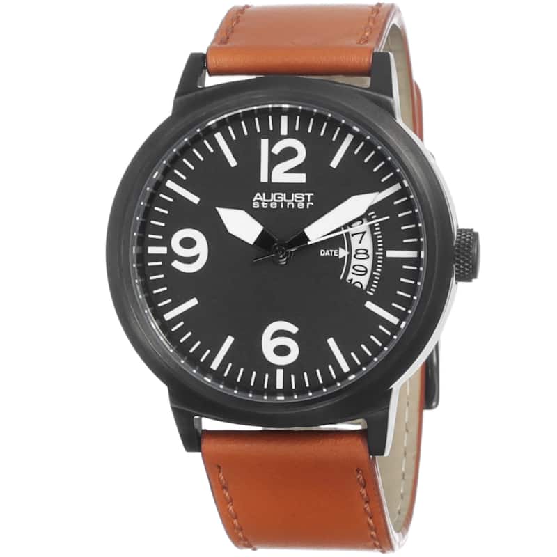 August Steiner Men's Bright Quartz Leather Strap Watch