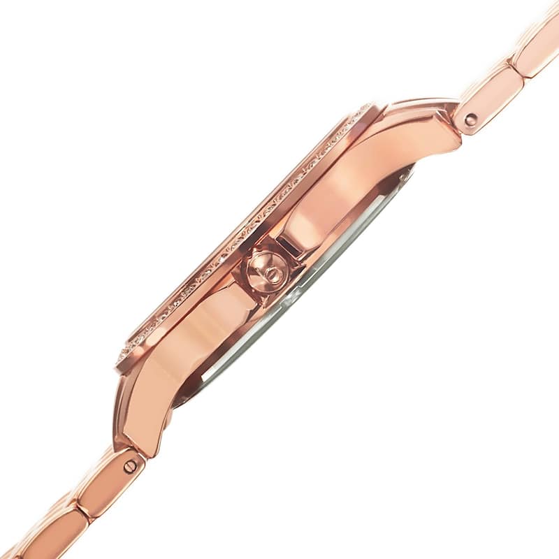 Burgi Women's Swiss Quartz Diamond Wave Dial Rose-Tone Bracelet Watch