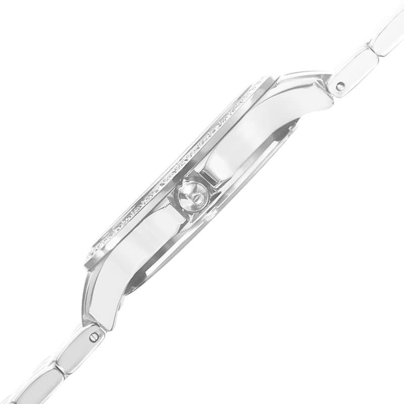 Burgi Women's Swiss Quartz Diamond Wave Dial Silver-Tone Bracelet Watch