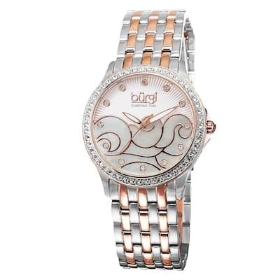 Burgi Women's Swiss Quartz Diamond Wave Dial Two-Tone Bracelet Watch