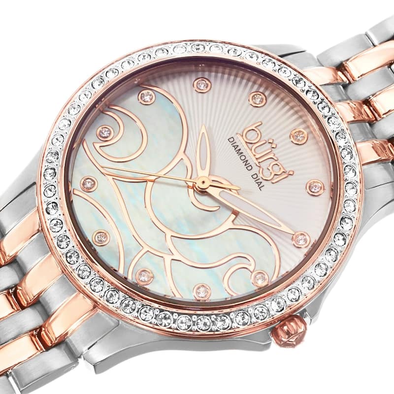 Burgi Women's Swiss Quartz Diamond Wave Dial Two-Tone Bracelet Watch