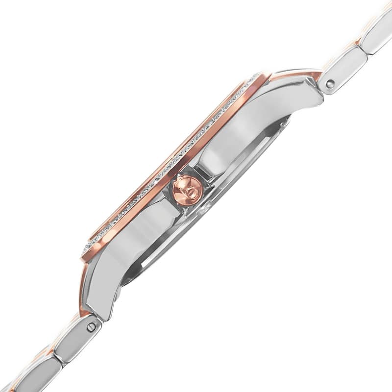 Burgi Women's Swiss Quartz Diamond Wave Dial Two-Tone Bracelet Watch