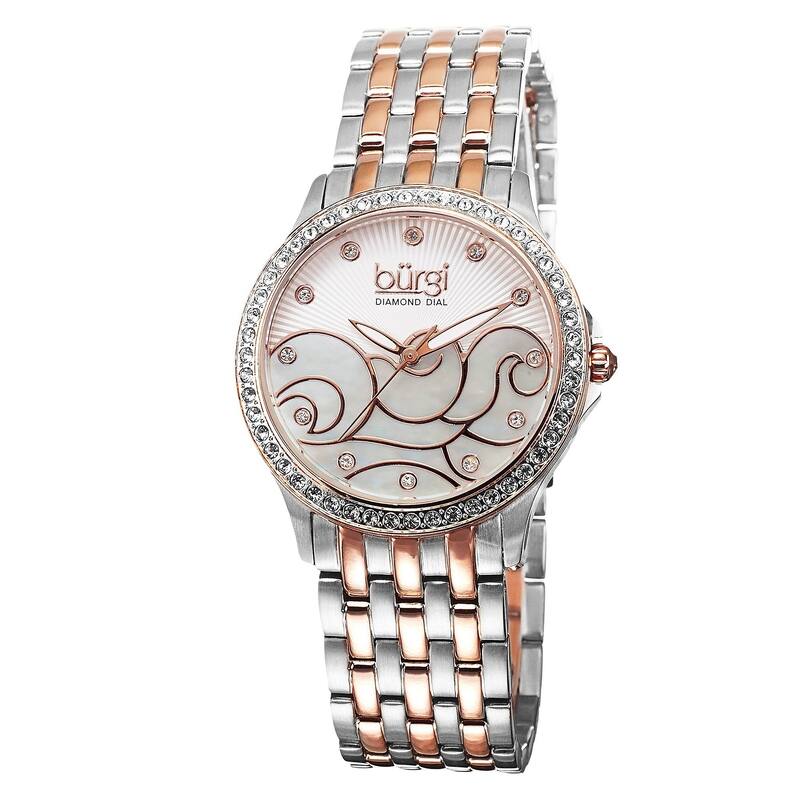Burgi Women's Swiss Quartz Diamond Wave Dial Two-Tone Bracelet Watch