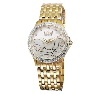 Burgi Women's Swiss Quartz Diamond Wave Dial Gold-Tone Bracelet Watch