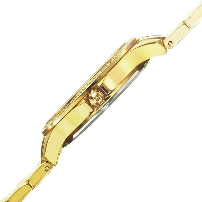 Burgi Women's Swiss Quartz Diamond Wave Dial Gold-Tone Bracelet Watch