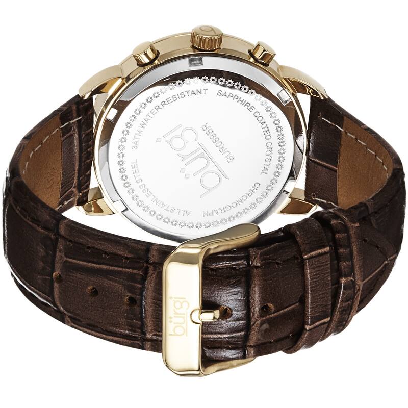 Burgi Women's Crystal Dial Chronograph Leather Brown Strap Watch