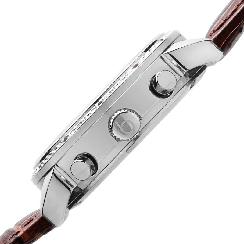 Burgi Women's Crystal Dial Chronograph Leather Strap Watch