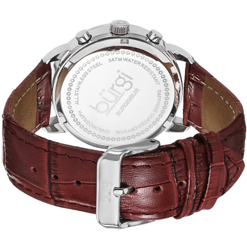 Burgi Women's Crystal Dial Chronograph Leather Strap Watch