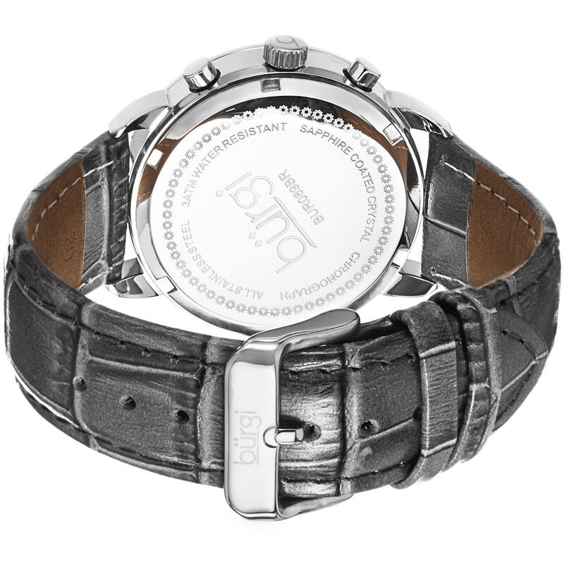 Burgi Women's Crystal Dial Chronograph Leather Grey Strap Watch