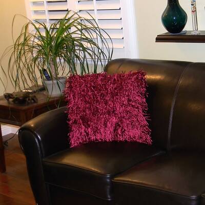 Bellagio Burgundy Shaggy Decorative Square Throw Pillow