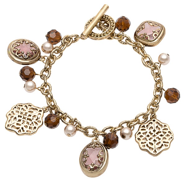 Carolee Cosmic Girl Purple/ Brown Glass Bead Charm Bracelet Carolee Fashion Bracelets