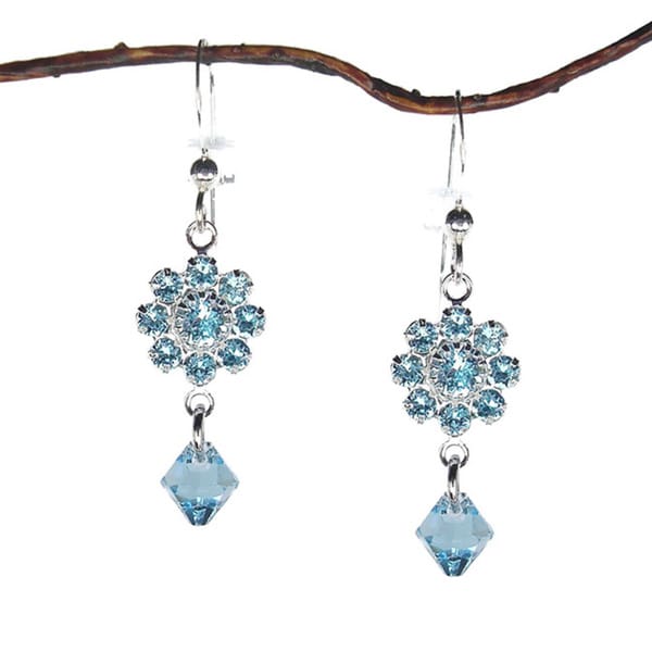 Handmade Jewelry by Dawn Aquamarine Crystal Flower Drop Earrings (USA)