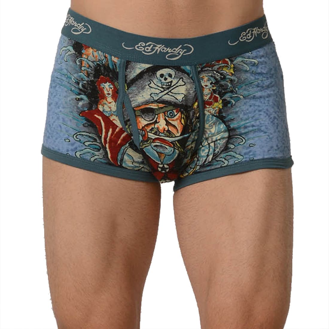 Ed Hardy Mens Teal Pirates Unite Premium Trunks