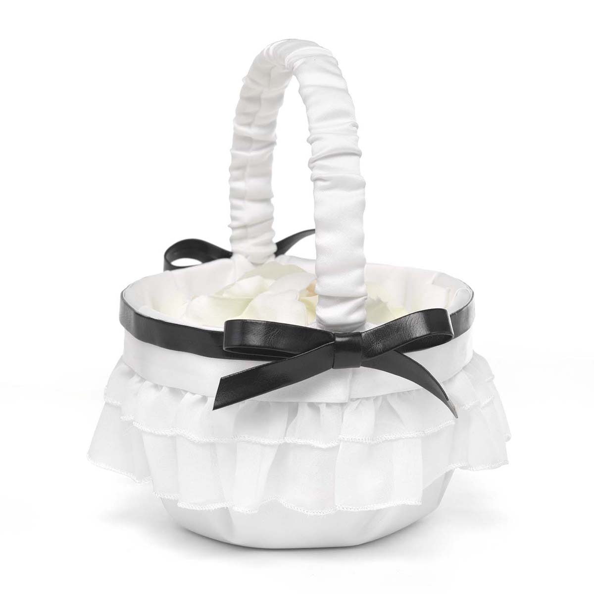 Peplim Flower Basket (White/ blackMaterials SatinIncludes One (1) basketDimensions 8 inches x 5.5 inches x 5.5 inches )