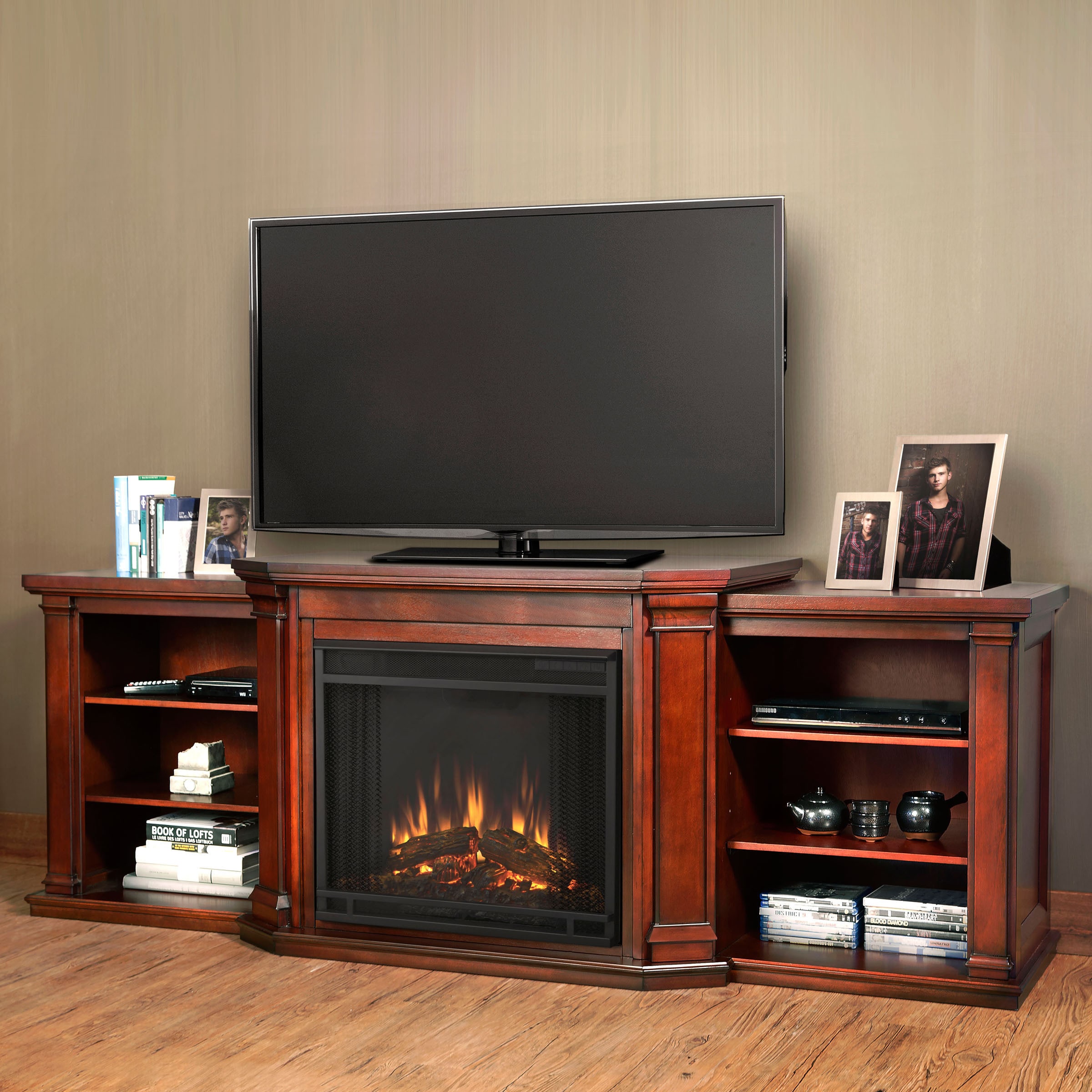 Valmont Electric Entertainment Dark Mahogany Fireplace