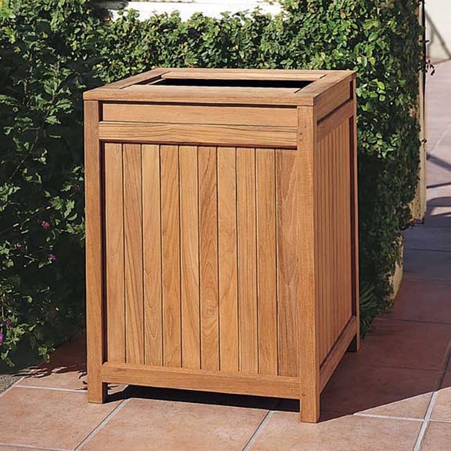 Teak Outdoor Trash Receptacle