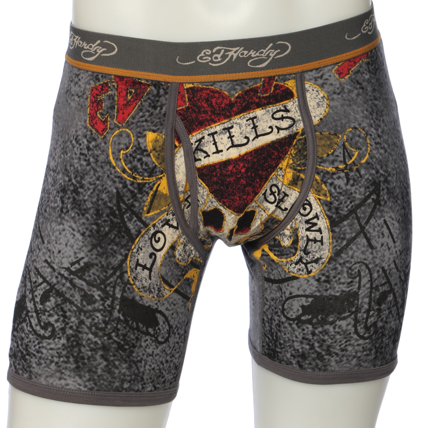 Ed Hardy Mens Love Kills Slowly Grey Premium Boxer Briefs