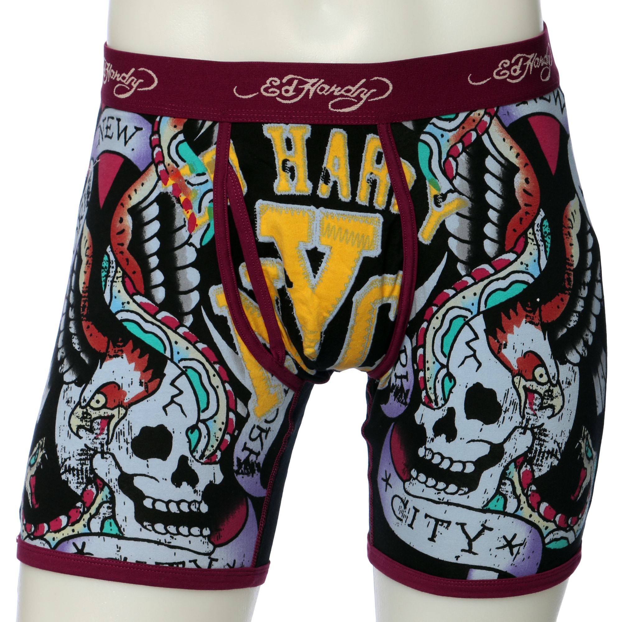 Ed Hardy Mens Tough Yankee Burgundy Premium Boxer Briefs