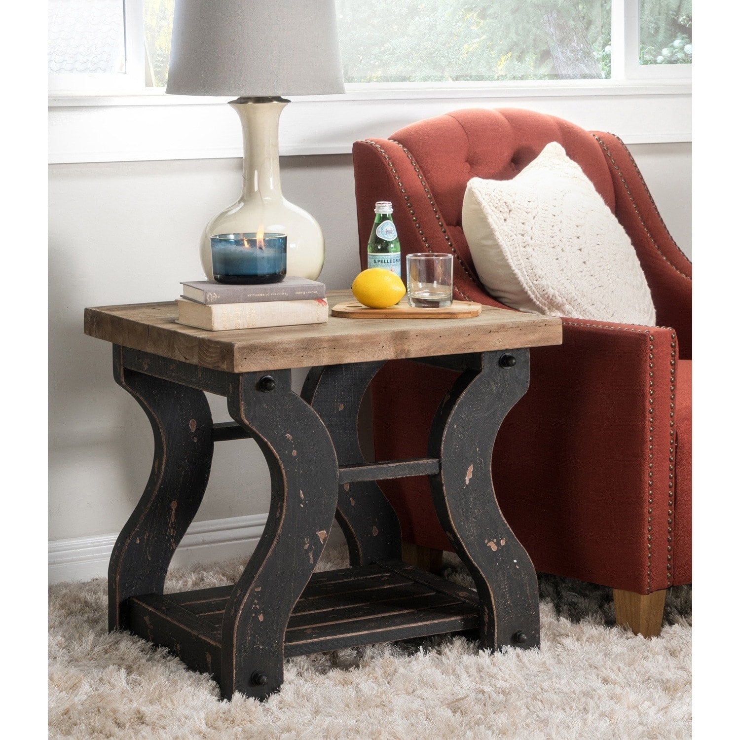 Satur Distressed Black/ Natural End Table