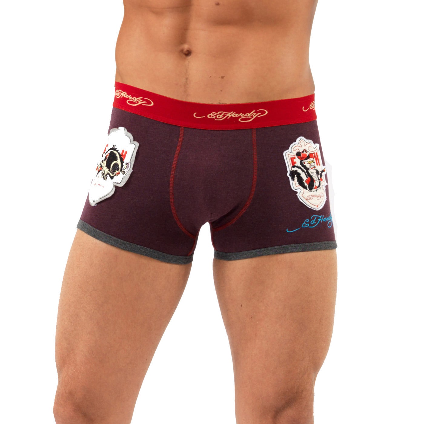 Ed Hardy Mens Stinky Burgundy Patch Trunk Briefs