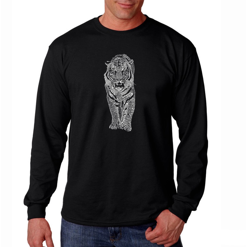 Los Angeles Pop Art Mens Endangered Species Tiger Black Long Sleeve T shirt