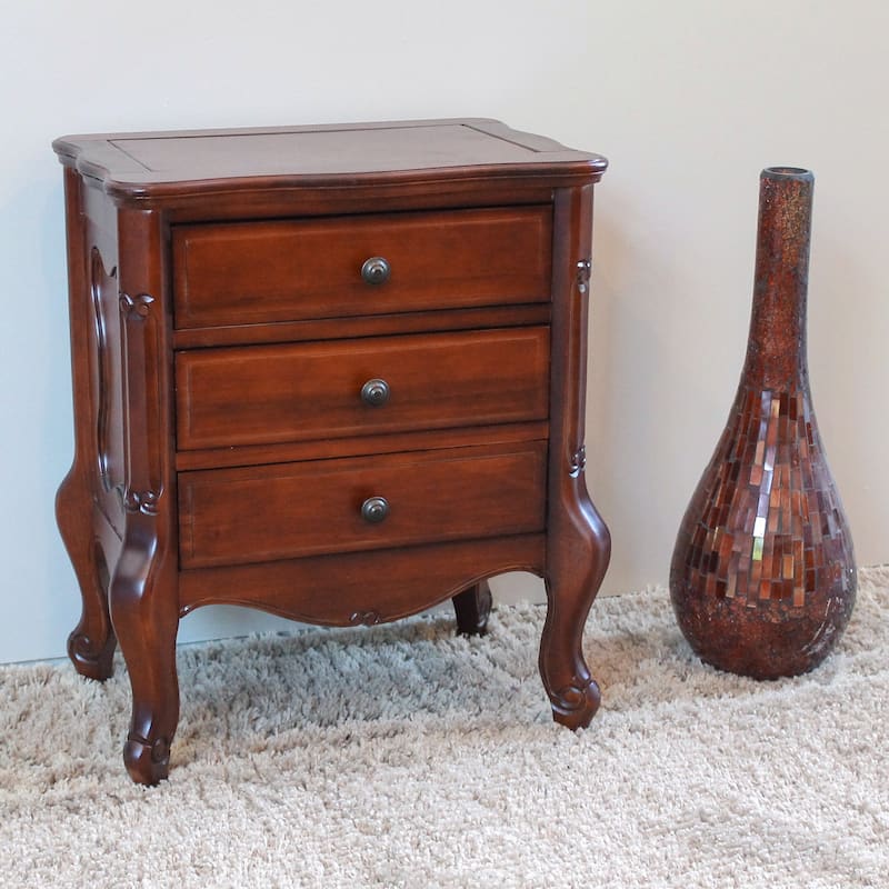 Windsor Carved Wood 3-drawer Nightstand - Walnut