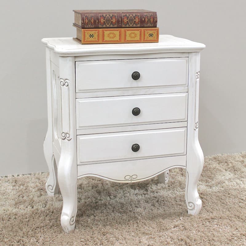 Windsor Carved Wood 3-drawer Nightstand - Antique White
