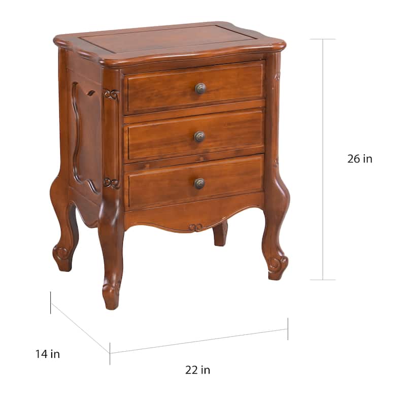 Windsor Carved Wood 3-drawer Nightstand