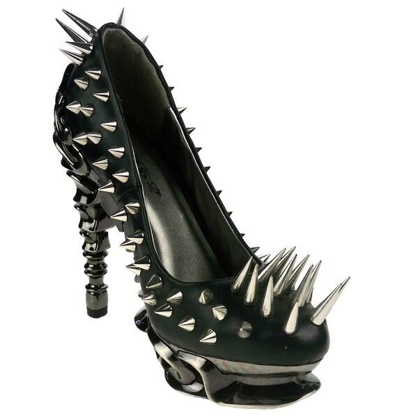 slide 1 of 5, Hades Women's 'Zetta' Black Metal Spikes High-heel Pumps