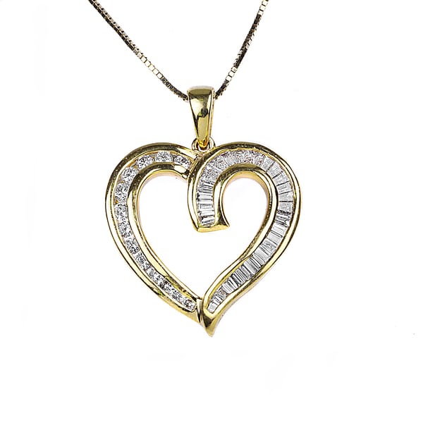 18k Yellow Gold 1/3ct TDW Classic Tapered Baguette Diamond Heart