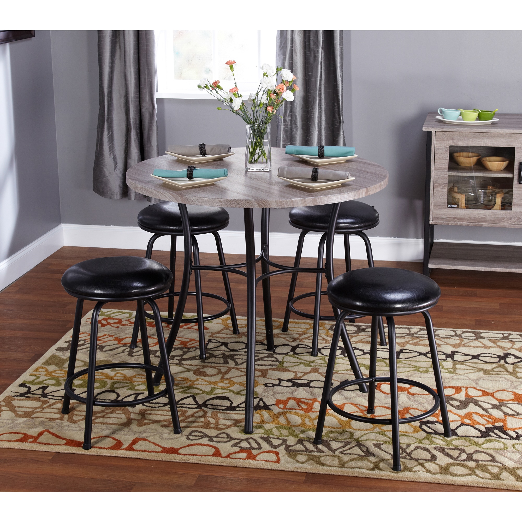 Tms Seneca Black/ Grey Adjustable Height 5 piece Dining Set Black Size 5 Piece Sets