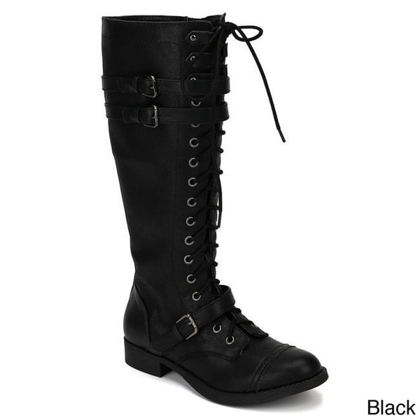 Shop Soda Women's 'Ahoy-S' Buckled Lace-up Riding Boots - Free Shipping ...