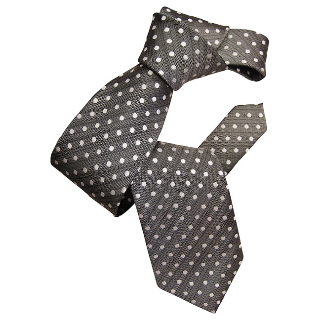 Dmitry Mens Grey Polka Dot Italian Silk Tie