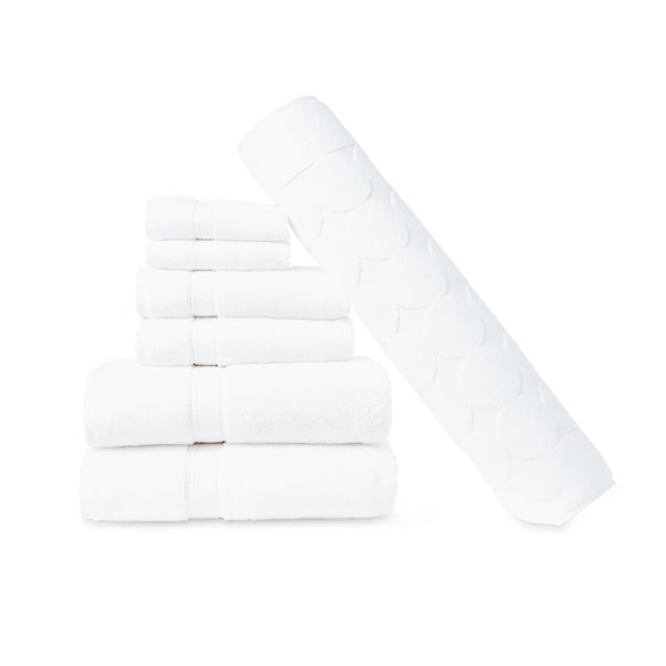 Authentic Hotel and Spa Turkish Cotton 7-piece Towel Set with Circle Design Bath Mat