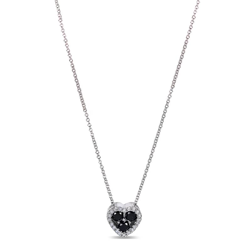 Annello by Kobelli 10k Gold 2/5ct TDW Black and White Diamond Halo Petite Heart Necklace