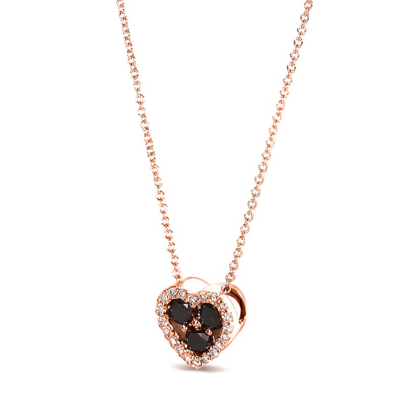 Annello by Kobelli 10k Gold 2/5ct TDW Black and White Diamond Halo Petite Heart Necklace