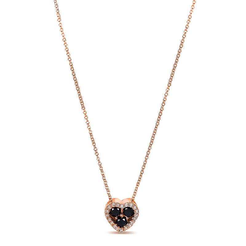 Annello by Kobelli 10k Gold 2/5ct TDW Black and White Diamond Halo Petite Heart Necklace