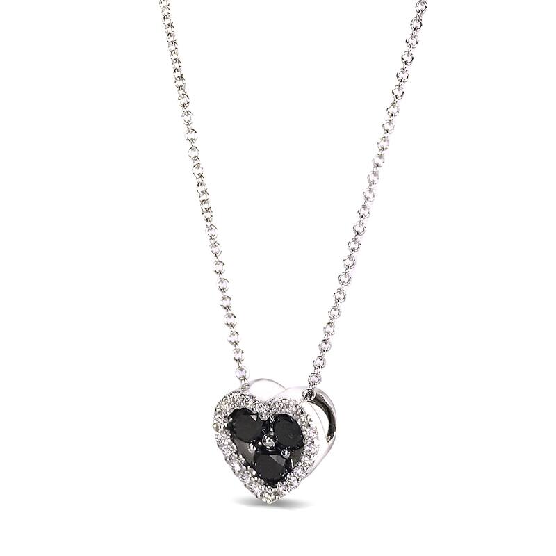 Annello by Kobelli 10k Gold 2/5ct TDW Black and White Diamond Halo Petite Heart Necklace