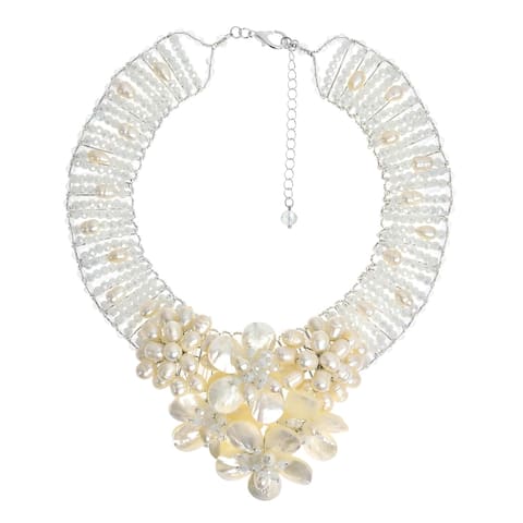 Handmade Floral Purity Mother of Pearl and Pearl Bridal Necklace (Thailand)