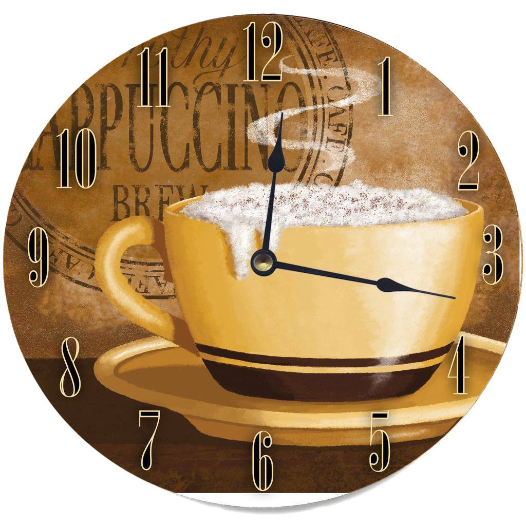 Frothy Cappuccino Round Wood Wall Clock - 12 x 12