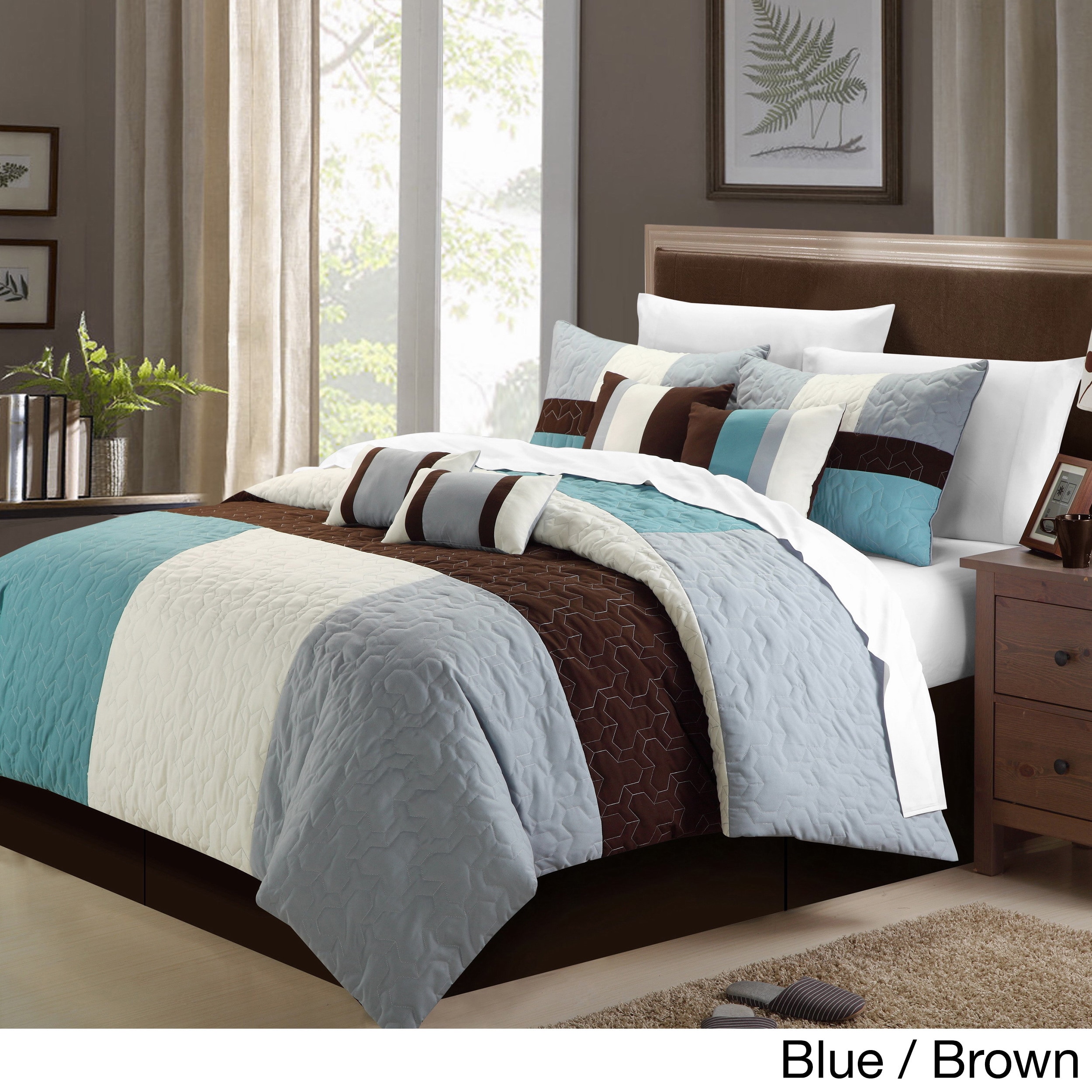 Chic Home Zinfandel 8 piece Comforter Set Blue Size King