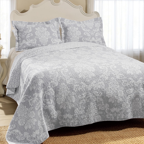 Shop Laura Ashley Venetia Grey Reversible Cotton 3-piece Quilt Set - On ...