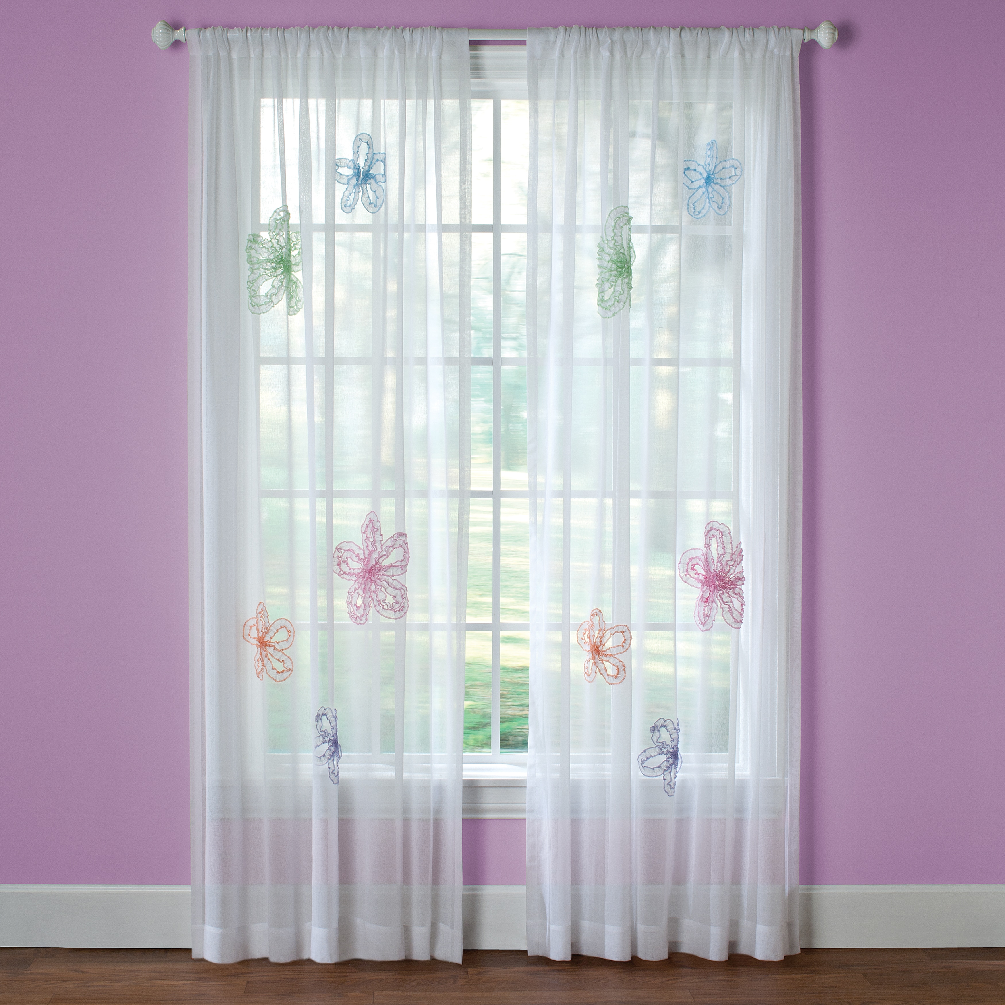 What A Frill 63 inch Applique Sheer Curtain Panel