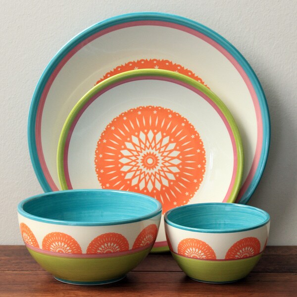 Orinda Orange and Green 16 piece Dinnerware Set Gibson Overseas Casual Dinnerware